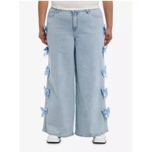 Hot Topic Sweet Society Light Indigo Blue Bow Wide Leg Jeans Plus Size 20